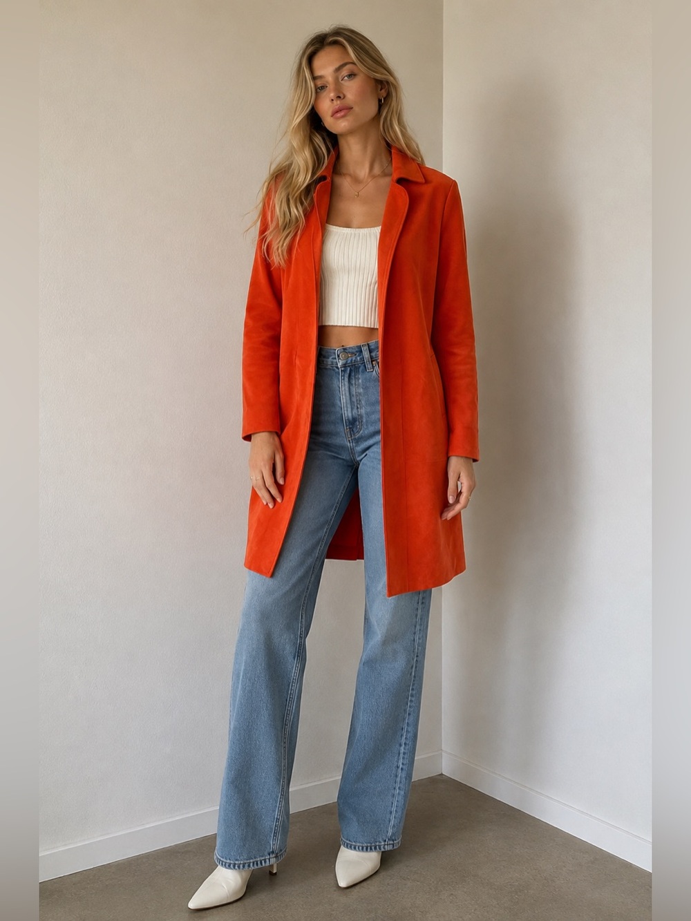 Philosophy Republic Clothing Orange Suede Long Coat Jacket Size S
